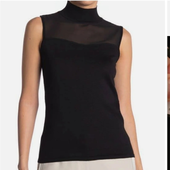 Catherine Malandrino Black Mock Neck Sheer Mesh Knit Sleeveless Top XS - Picture 1 of 9